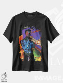 تیشرت مشکی طرح دار شیپورچی کیهانی، هنر آمریکایی آفریقایی تبار اثر اورِت اسپرویل | فروشگاه ایماژ