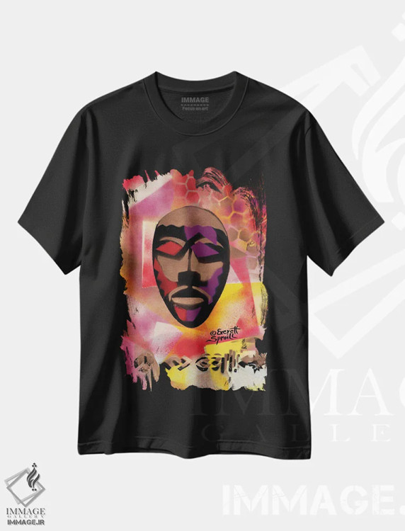 تیشرت مشکی طرح دار نقاب کنگو، هنر آمریکایی آفریقایی تبار اثر اورِت اسپرویل | immage.ir