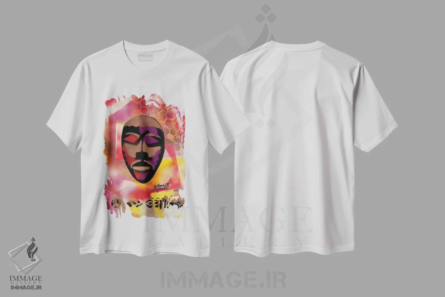 تیشرت سفید طرح دار نقاب کنگو، هنر آمریکایی آفریقایی تبار اثر اورِت اسپرویل | فروشگاه ایماژ