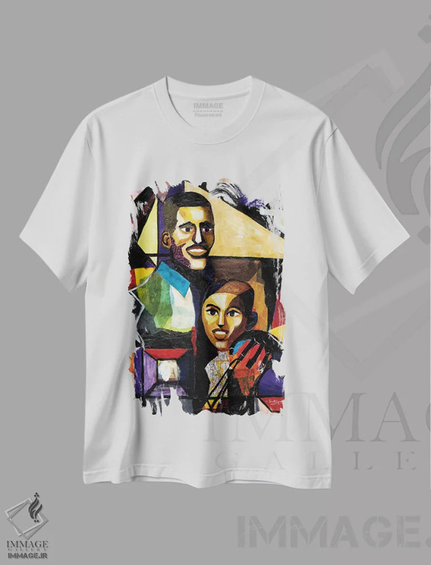 تیشرت سفید طرح دار من و پدر، هنر آمریکایی آفریقایی تبار اثر اورِت اسپرویل | فروشگاه ایماژ