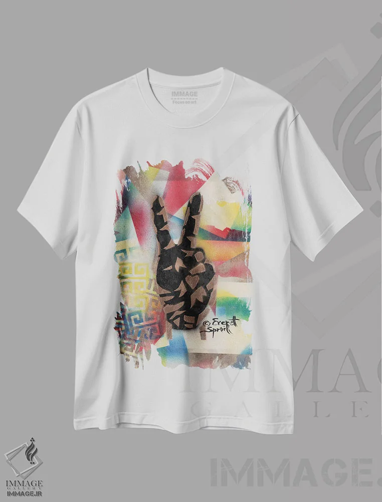 تیشرت سفید طرح دار صلح و عشق، مدیوم اثر اورِت اسپرویل | immage.ir