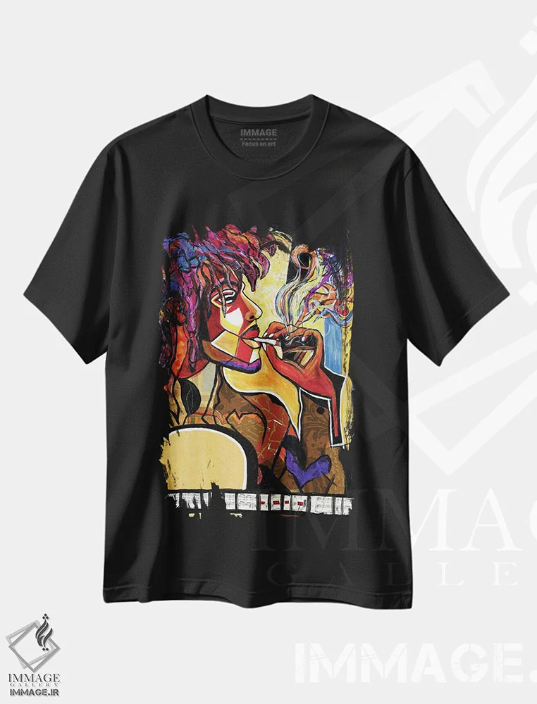 تیشرت مشکی طرح دار راستامَن، هنر آمریکایی آفریقایی تبار اثر اورِت اسپرویل | فروشگاه ایماژ