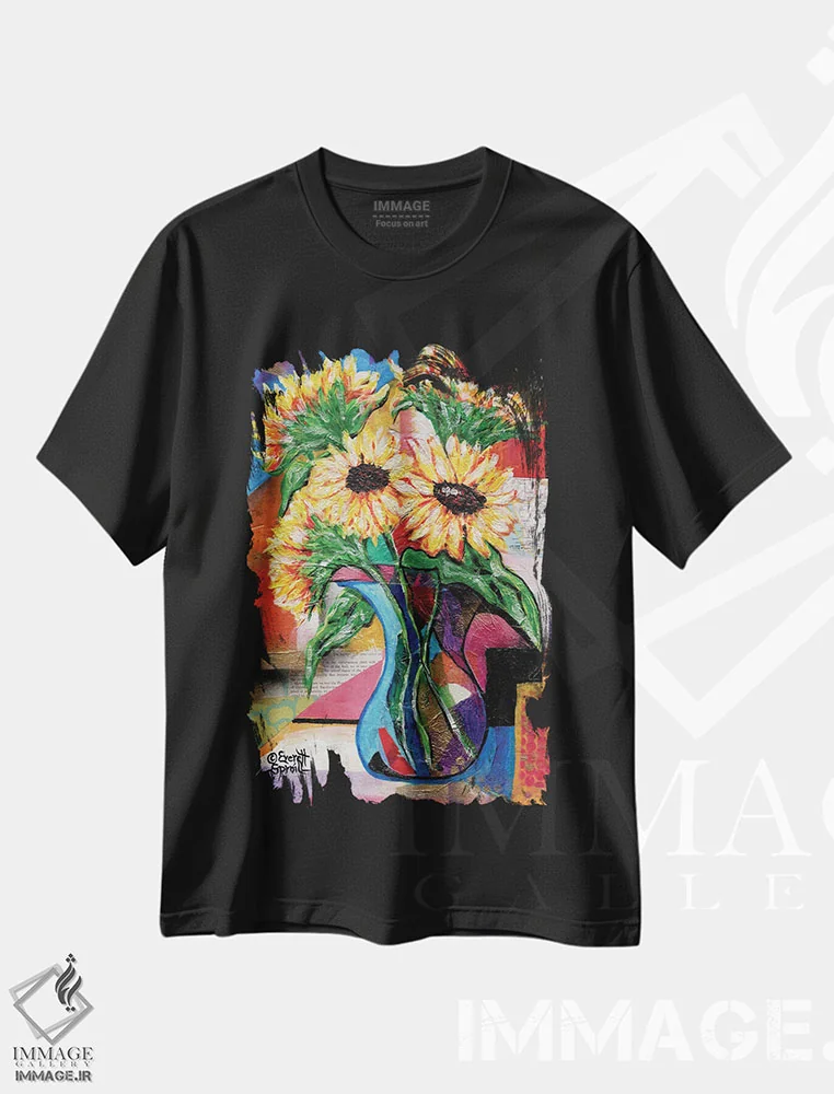 تیشرت مشکی طرح دار آفتابگردان ها برای آنتونیو، مدیوم اثر اورِت اسپرویل | فروشگاه ایماژ