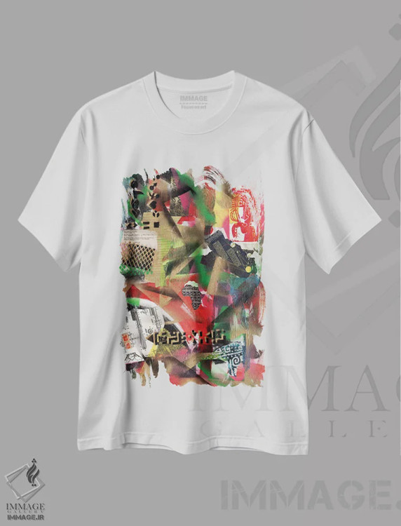 تیشرت سفید طرح دار کلاژ آفریقایی اثر اورِت اسپرویل | فروشگاه ایماژ