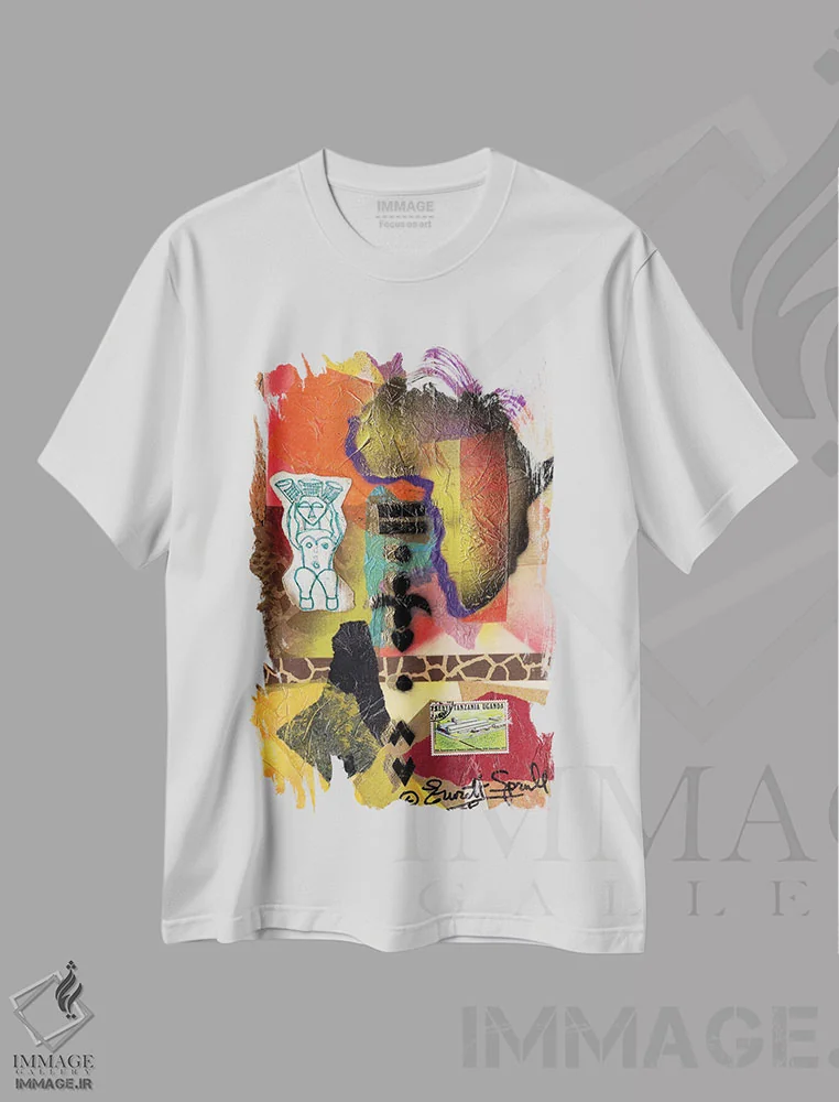 تیشرت سفید طرح دار کلاژ آفریقایی، آبستره اثر اورِت اسپرویل | immage.ir