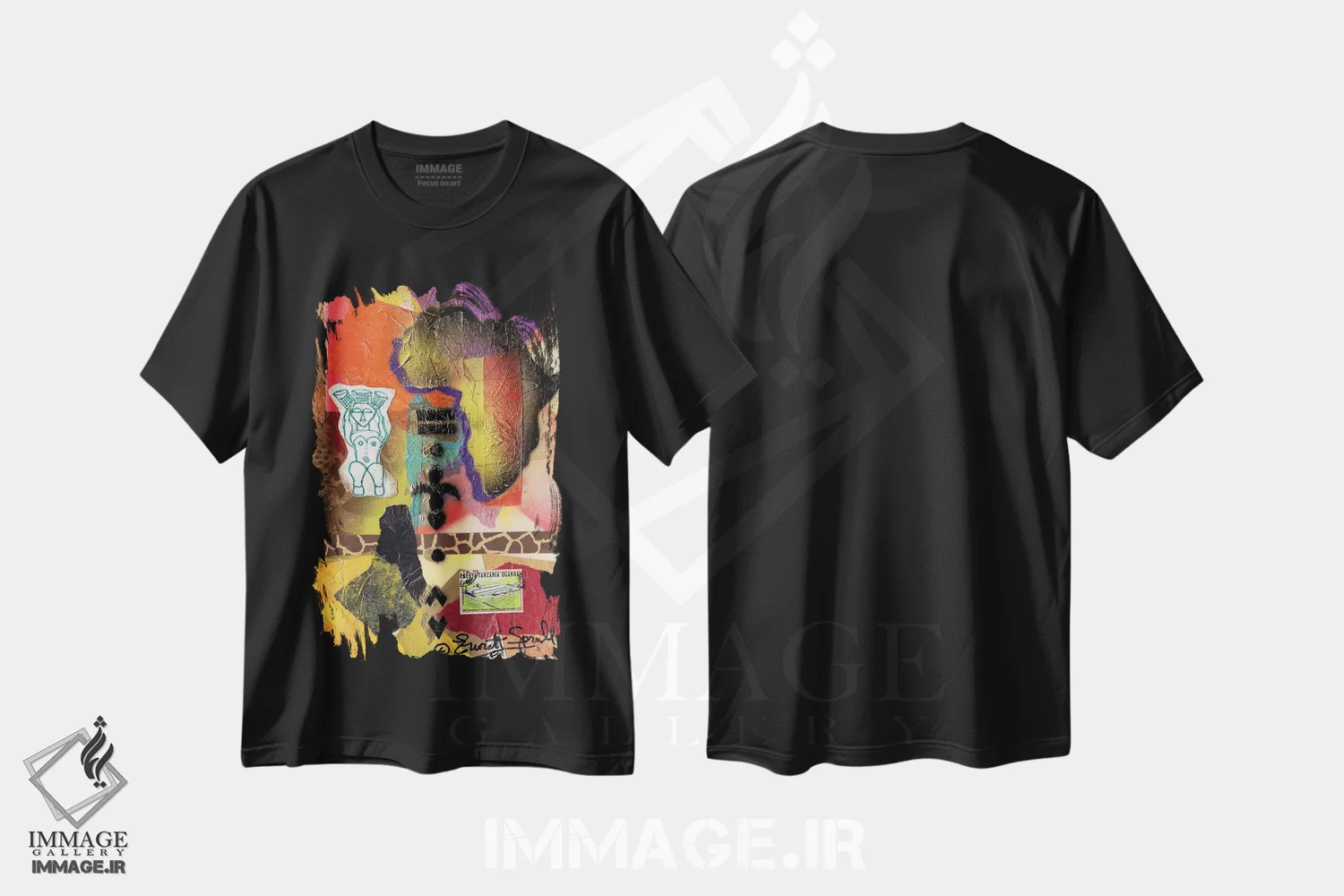 تیشرت مشکی طرح دار کلاژ آفریقایی، آبستره اثر اورِت اسپرویل | فروشگاه ایماژ