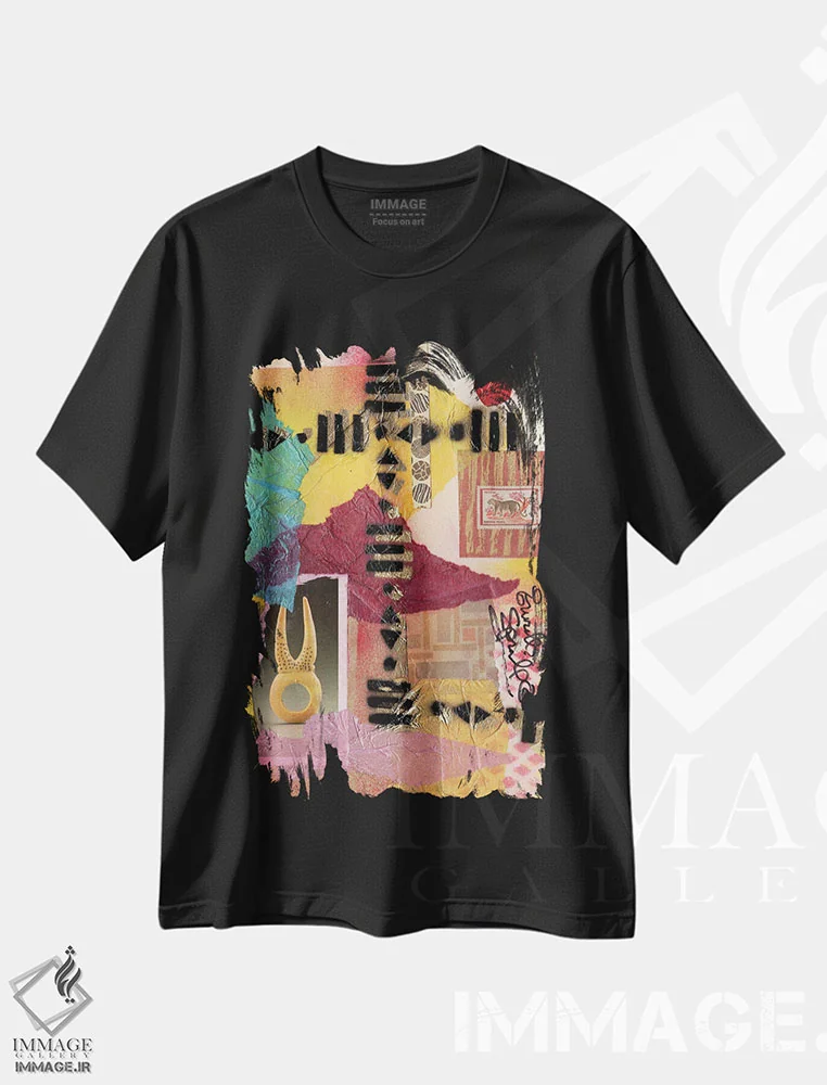 تیشرت مشکی طرح دار کلاژ آفریقایی، آبستره اثر اورِت اسپرویل | immage.ir