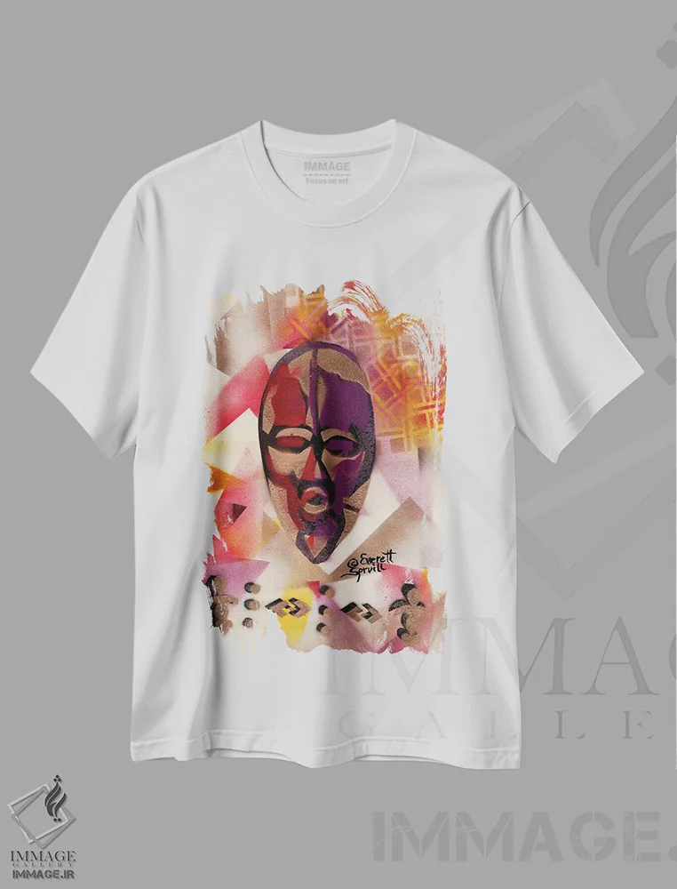 تیشرت سفید طرح دار ماسک پاسپورتی، هنر آمریکایی آفریقایی تبار اثر اورِت اسپرویل | immage.ir