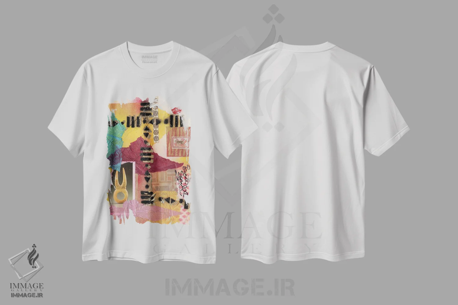 تیشرت سفید طرح دار کلاژ آفریقایی، آبستره اثر اورِت اسپرویل | فروشگاه ایماژ