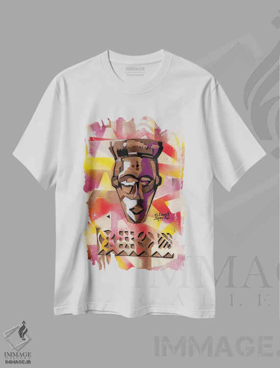 تیشرت سفید طرح دار ماسک سنیفو، هنر آمریکایی آفریقایی تبار اثر اورِت اسپرویل | فروشگاه ایماژ