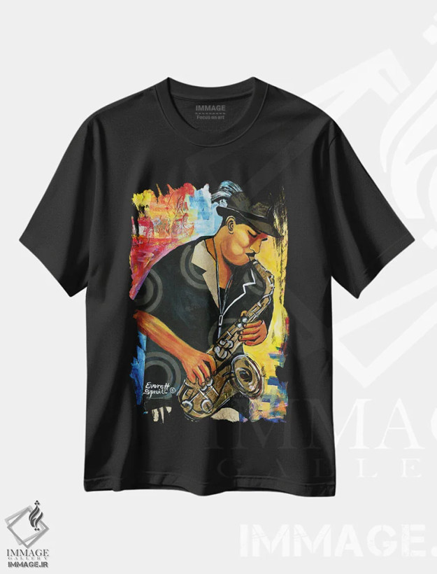 تیشرت مشکی طرح دار تونی وین، هنر آمریکایی آفریقایی تبار اثر اورِت اسپرویل | فروشگاه ایماژ