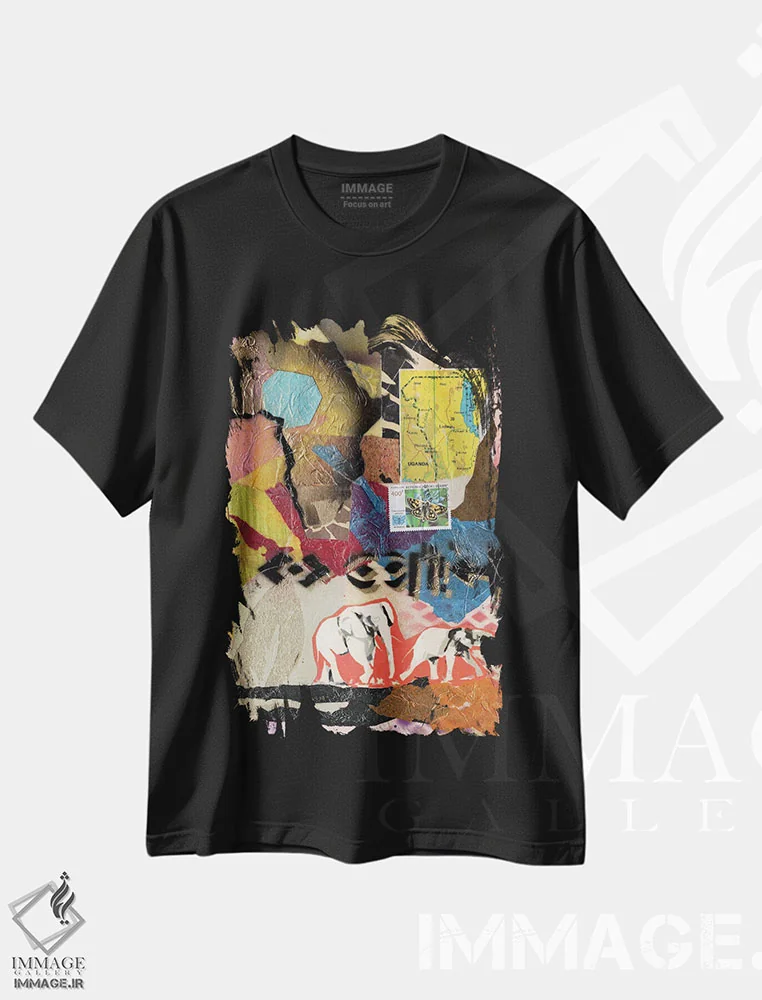 تیشرت مشکی طرح دار کلاژ آفریقایی اثر اورِت اسپرویل | immage.ir