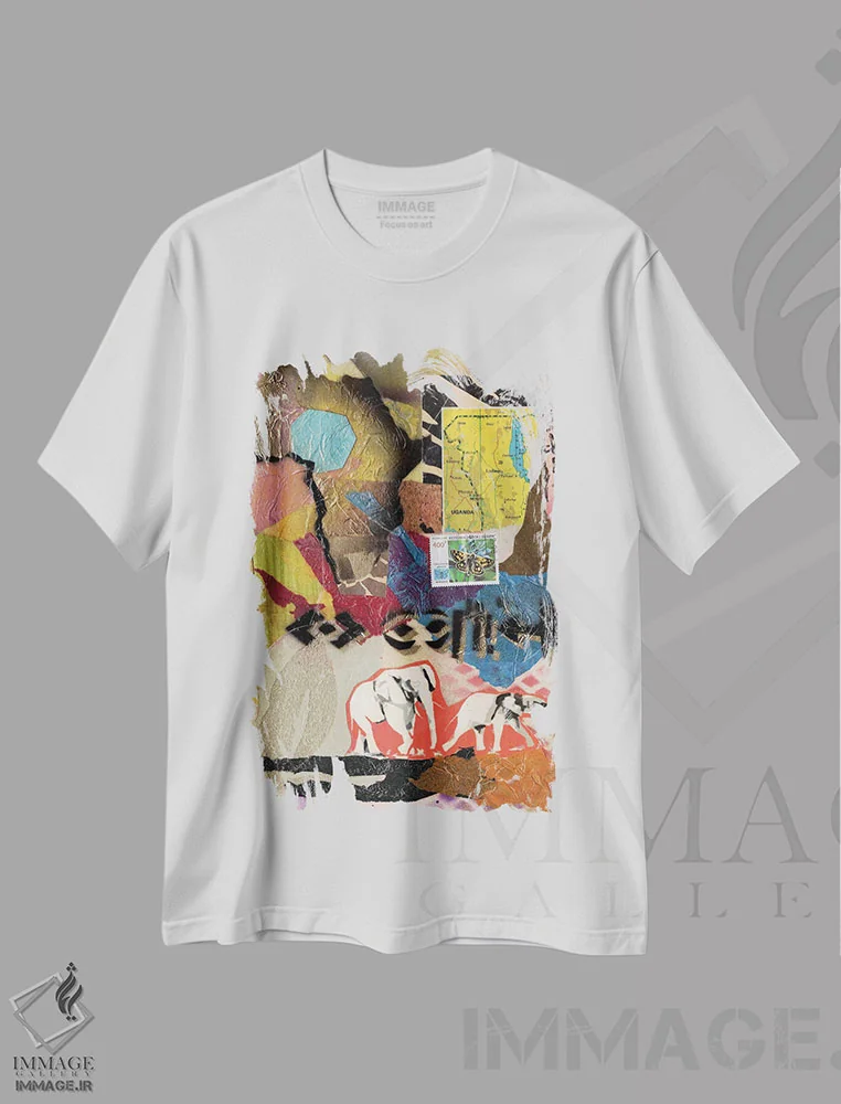 تیشرت سفید طرح دار کلاژ آفریقایی اثر اورِت اسپرویل | فروشگاه ایماژ