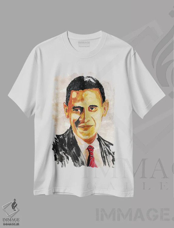 تیشرت سفید طرح دار باراک اوباما، هنر آمریکایی آفریقایی تبار اثر اورِت اسپرویل | فروشگاه ایماژ