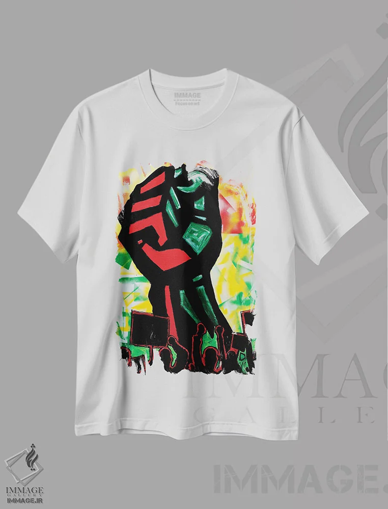 تیشرت سفید طرح دار قدرت سیاه پوستان، دکور آفریقایی اثر اورِت اسپرویل | immage.ir
