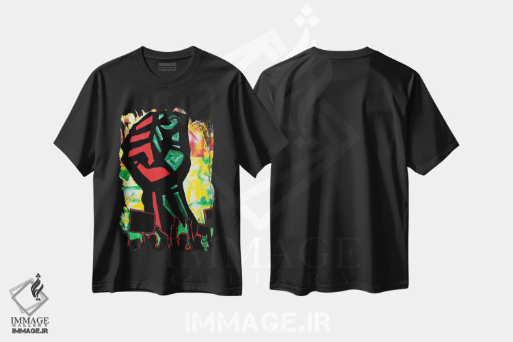 تیشرت مشکی طرح دار قدرت سیاه پوستان، دکور آفریقایی اثر اورِت اسپرویل | فروشگاه ایماژ