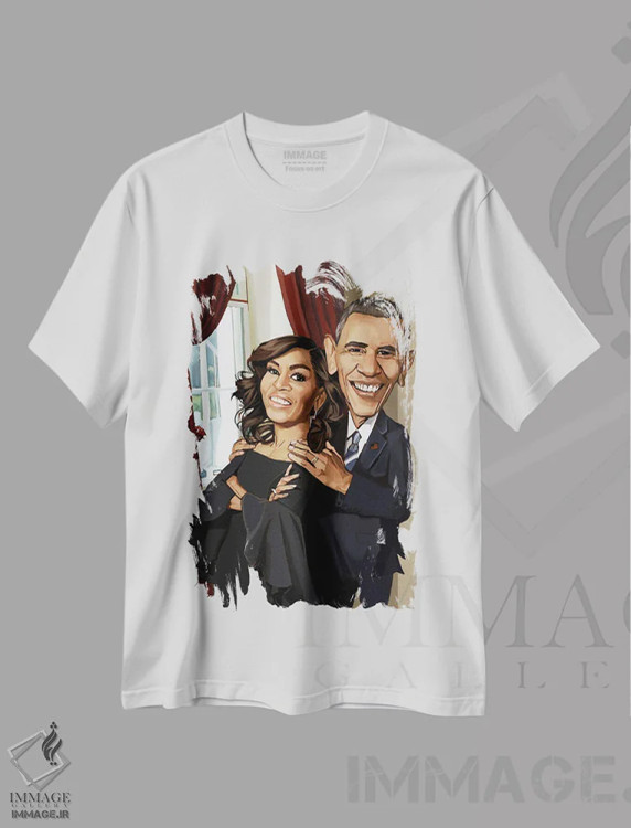 تیشرت سفید طرح دار خانواده اوباما، هنر آمریکایی آفریقایی تبار اثر ایوان ویلیامز | فروشگاه ایماژ
