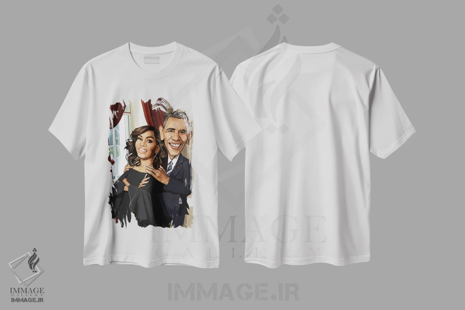 تیشرت سفید طرح دار خانواده اوباما، هنر آمریکایی آفریقایی تبار اثر ایوان ویلیامز | فروشگاه ایماژ