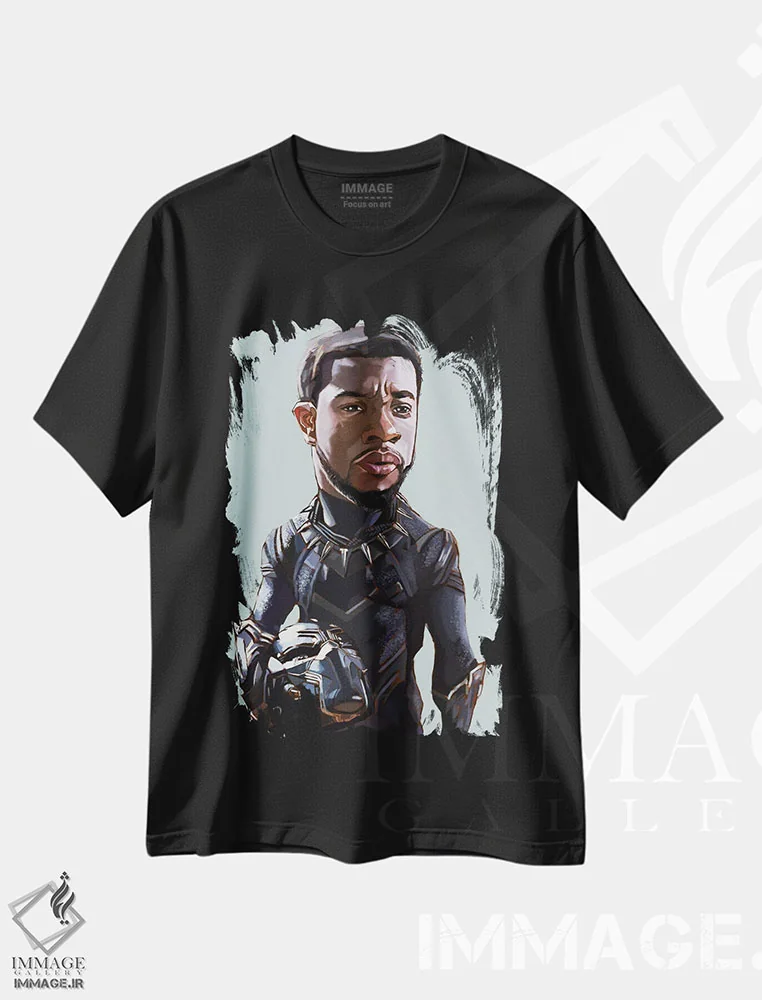 تیشرت مشکی طرح دار چادویک بوزمن، هنر آمریکایی آفریقایی تبار اثر ایوان ویلیامز | فروشگاه ایماژ
