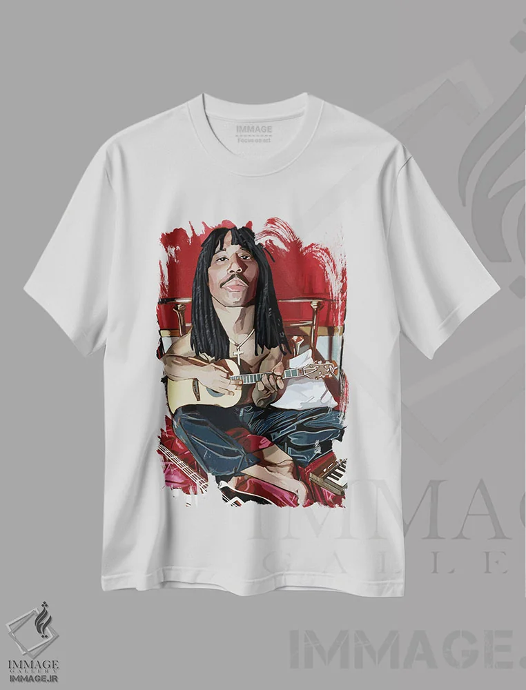 تیشرت سفید طرح دار ریک جیمز، هنر آمریکایی آفریقایی تبار اثر ایوان ویلیامز | فروشگاه ایماژ