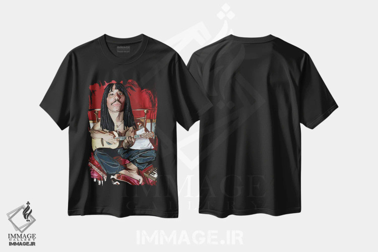 تیشرت مشکی طرح دار ریک جیمز، هنر آمریکایی آفریقایی تبار اثر ایوان ویلیامز | immage.ir