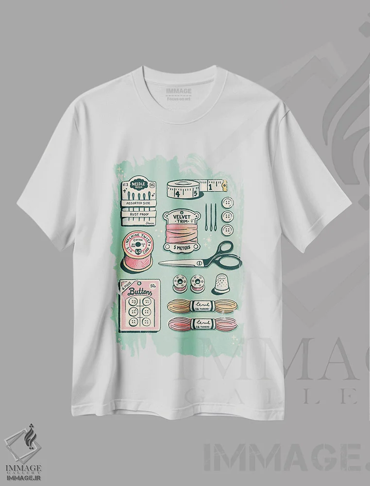 تیشرت سفید طرح دار خیاطی، هنر دیجیتال اثر ایو اندرسون | immage.ir