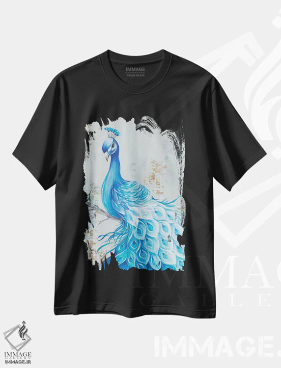تیشرت مشکی طرح دار بهشت طاووس ها، تزئینی اثر اوا واتس | immage.ir