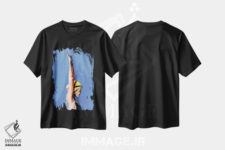 تیشرت مشکی طرح دار شناگر در حال ورود، دکور معاصر اثر ادز واترکالرز | immage.ir