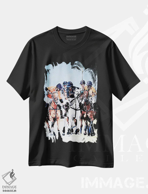 تیشرت مشکی طرح دار اسب سواری پولو، دکور معاصر اثر ادز واترکالرز | فروشگاه ایماژ