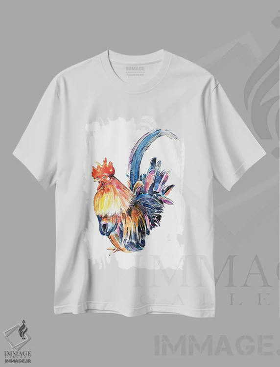 تیشرت سفید طرح دار خروس، دکور معاصر اثر ادز واترکالرز | فروشگاه ایماژ