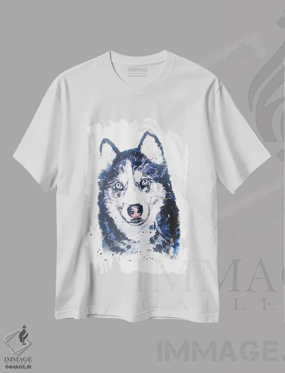 تیشرت سفید طرح دار هاسکی سیبری، تزئینی اثر ادز واترکالرز | immage.ir