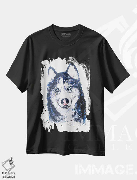 تیشرت مشکی طرح دار هاسکی سیبری، تزئینی اثر ادز واترکالرز | فروشگاه ایماژ