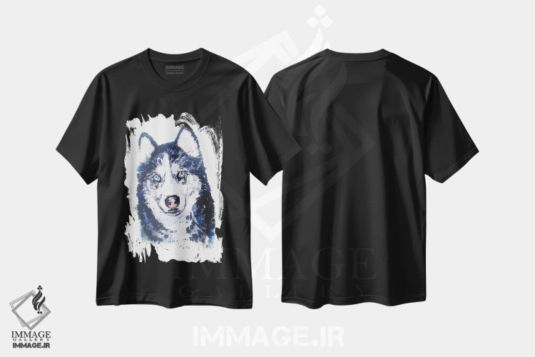تیشرت مشکی طرح دار هاسکی سیبری، تزئینی اثر ادز واترکالرز | فروشگاه ایماژ