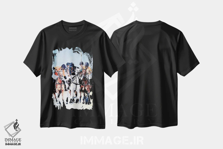 تیشرت مشکی طرح دار اسب سواری پولو، دکور معاصر اثر ادز واترکالرز | فروشگاه ایماژ