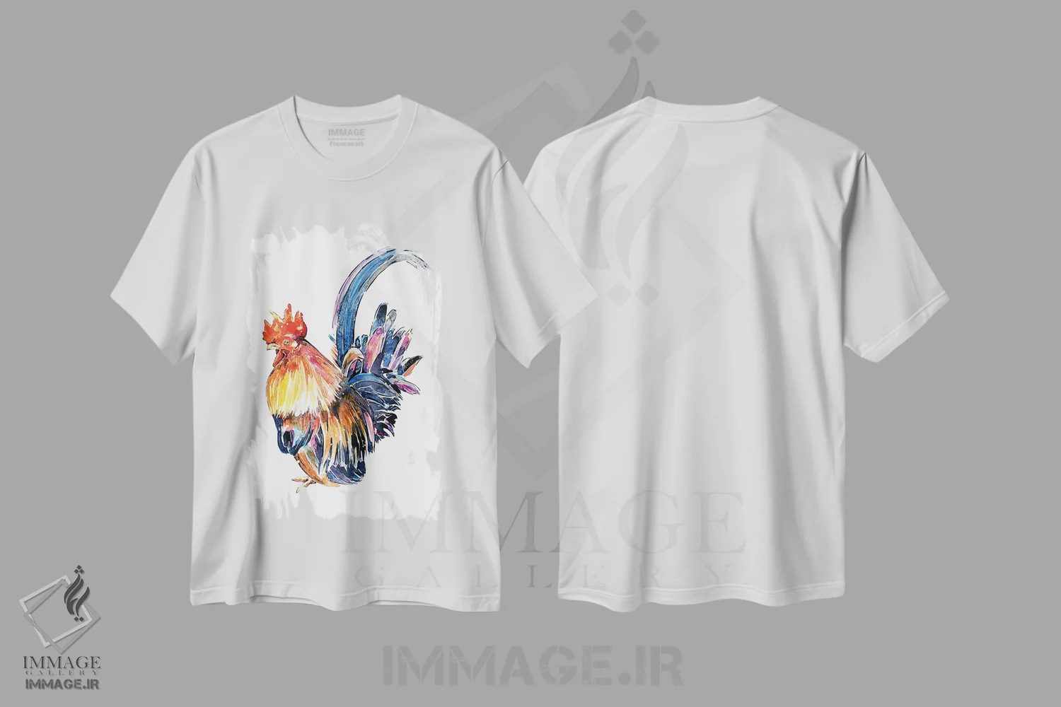 تیشرت سفید طرح دار خروس، دکور معاصر اثر ادز واترکالرز | فروشگاه ایماژ