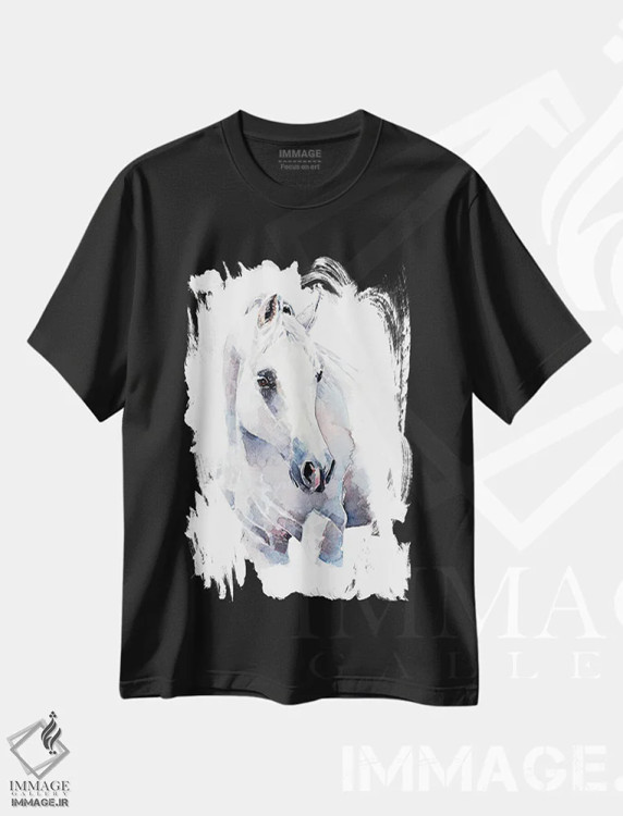 تیشرت مشکی طرح دار اسب وایت واکر، دکور معاصر اثر ادز واترکالرز | فروشگاه ایماژ