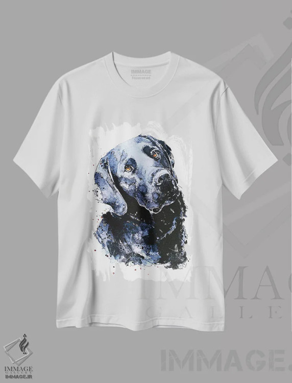 تیشرت سفید طرح دار لابرادور مشکی منتظر با صبر، دکور معاصر اثر ادز واترکالرز | فروشگاه ایماژ