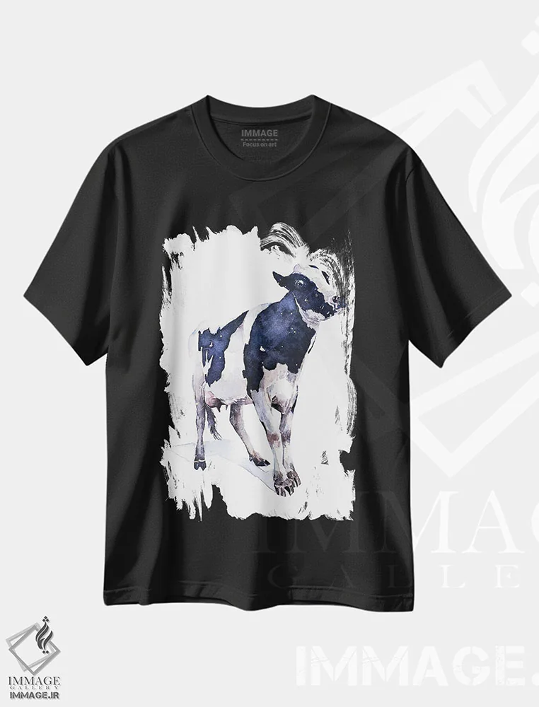 تیشرت مشکی طرح دار گاو، دکور معاصر اثر ادز واترکالرز | فروشگاه ایماژ