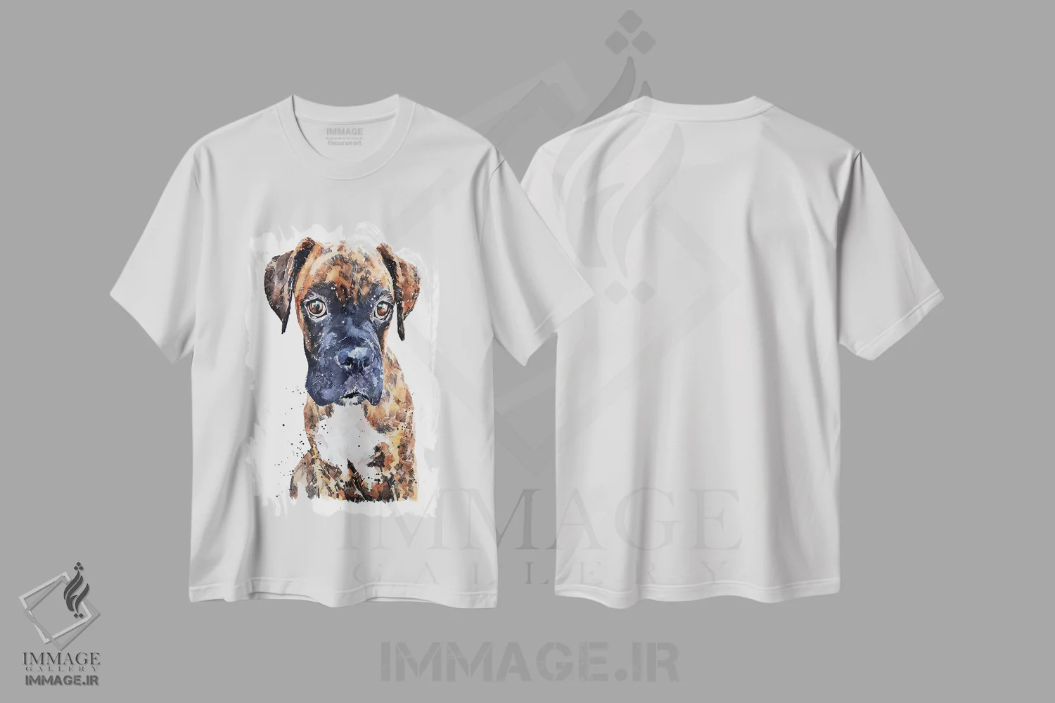 تیشرت سفید طرح دار توله باکسر راه راه، دکور معاصر اثر ادز واترکالرز | immage.ir