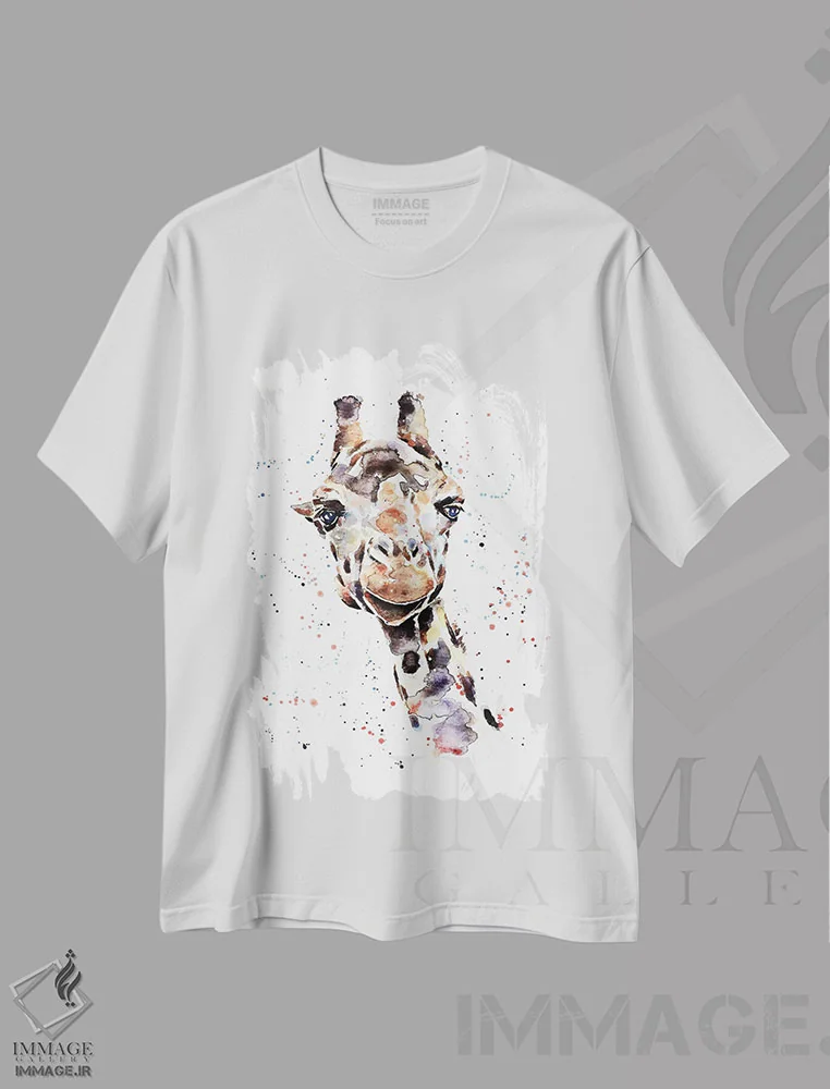تیشرت سفید طرح دار زرافه II، دکور معاصر اثر ادز واترکالرز | immage.ir