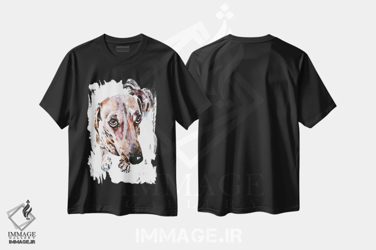 تیشرت مشکی طرح دار داشهوند با چشم های پر احساس، دکور معاصر اثر ادز واترکالرز | فروشگاه ایماژ