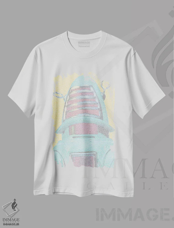 تیشرت سفید طرح دار روبات های جهانی راسوم، هنر دیجیتال اثر گوسفند رباتی | فروشگاه ایماژ