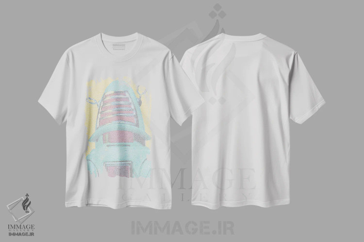 تیشرت سفید طرح دار روبات های جهانی راسوم، هنر دیجیتال اثر گوسفند رباتی | فروشگاه ایماژ