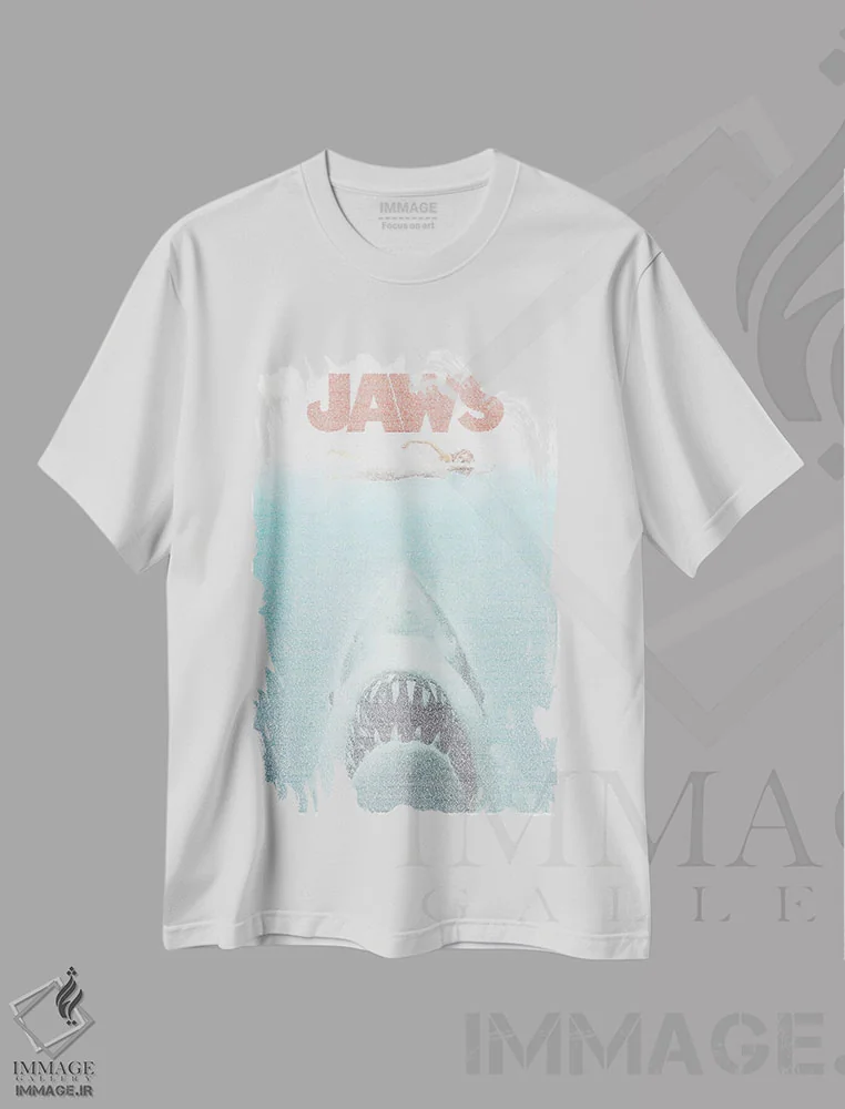 تیشرت سفید طرح دار آرواره ها، هنر دیجیتال اثر گوسفند رباتی | فروشگاه ایماژ