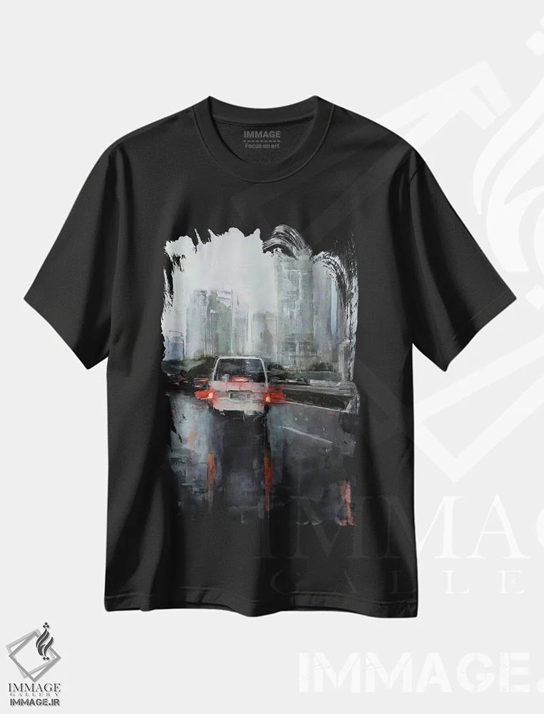 تیشرت مشکی طرح دار باران در کل I، دکور معاصر اثر ادوارد وارکنتین | فروشگاه ایماژ