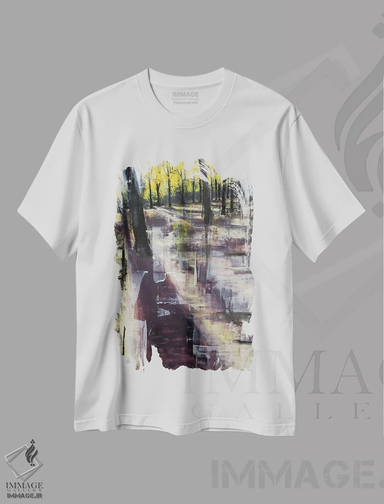 تیشرت سفید طرح دار رنگ های پاییز، آبستره اثر ادوارد وارکنتین | immage.ir