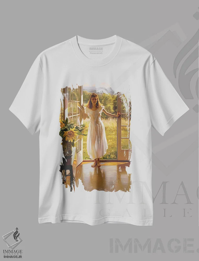 تیشرت سفید طرح دار صبحگاهان اوت، هنر فاخر معاصر اثر ایوان ویلسون | فروشگاه ایماژ