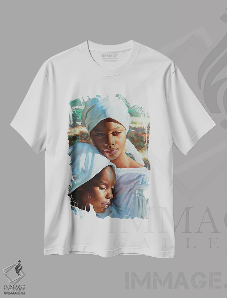 تیشرت سفید طرح دار خواهران غسل تعمید یافته، هنر فاخر معاصر اثر ایوان ویلسون | فروشگاه ایماژ