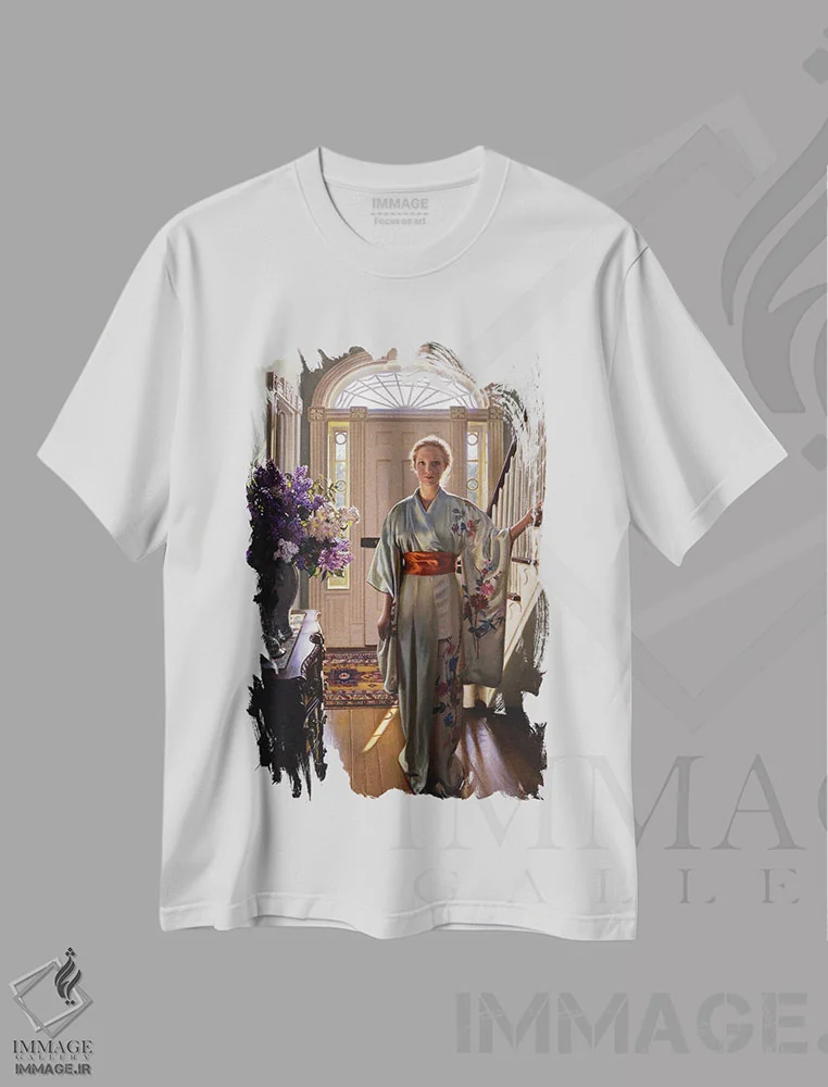 تیشرت سفید طرح دار نور صبحگاهی، هنر فاخر معاصر اثر ایوان ویلسون | فروشگاه ایماژ