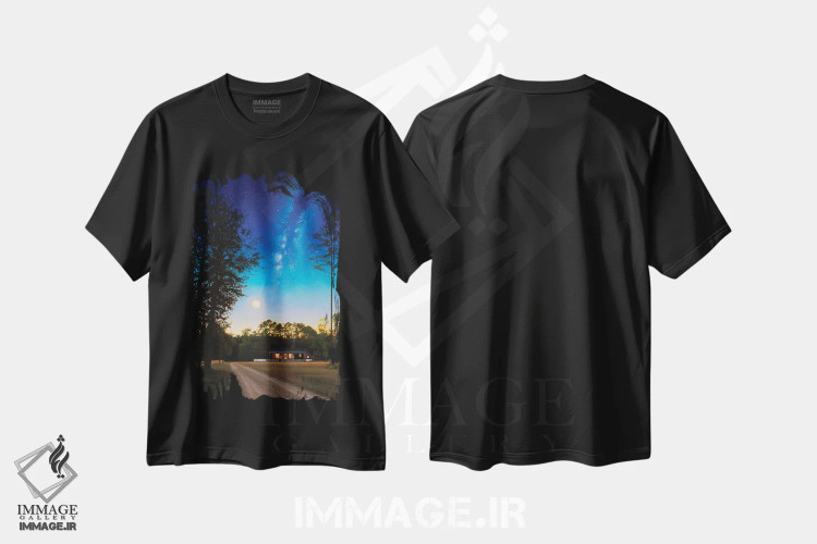 تیشرت مشکی طرح دار آسمان اکتبر، هنر فاخر معاصر اثر ایوان ویلسون | فروشگاه ایماژ